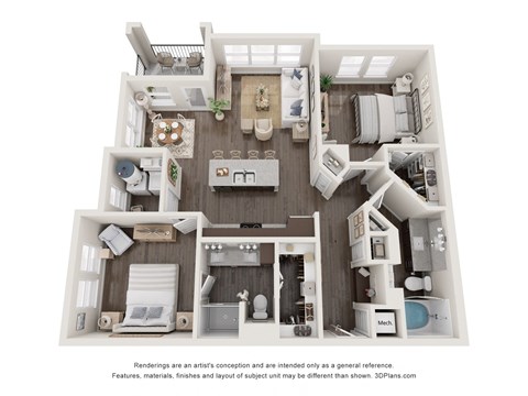 Floor plan for 2 beds, 2 baths, 1140 sqft